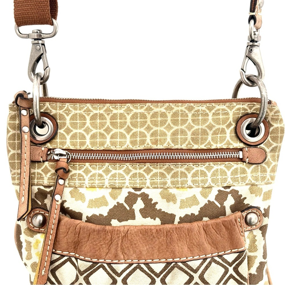 FOSSIL 🌞 Brown, Yellow & Beige Canvas Crossbody Bag - Picture 10 of 13